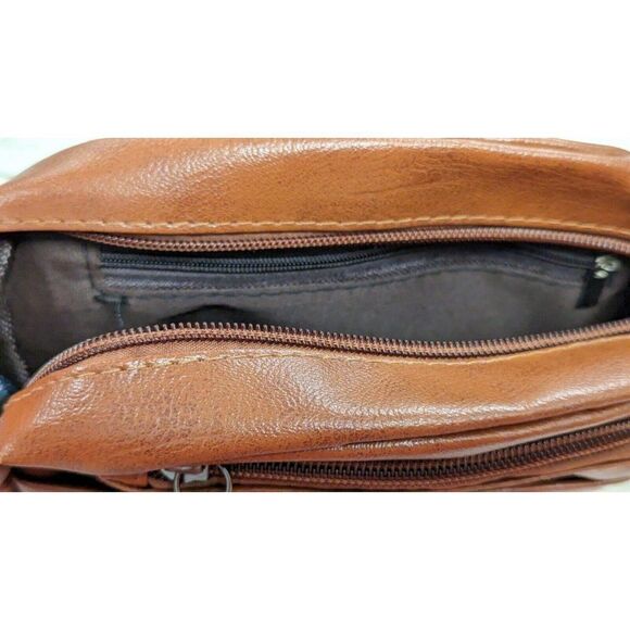 Womens 9.5" x 6.5" x 3" Brown Faux Leather Removable Strap Shoulder Bag Pockets - Picture 4 of 7